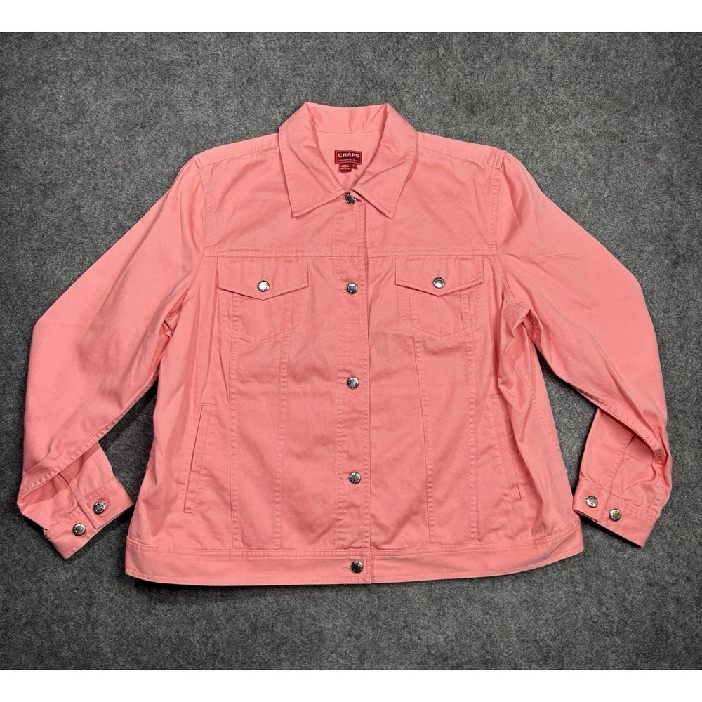 Chaps Denim Women's Pink Jean Jacket 1X Button Front Cotton Trucker
